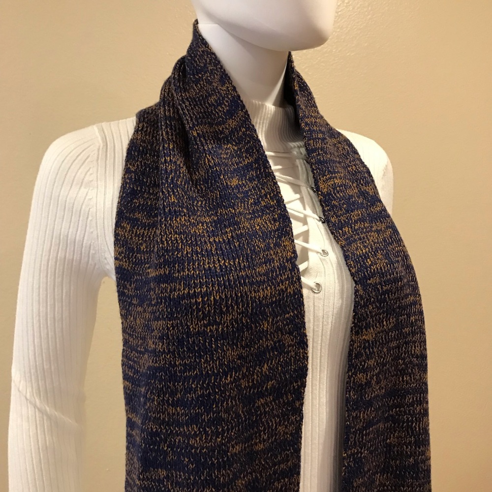Timberland Knit Scarf Navy Blue Tan Unisex Acrylic Fall Winter Accessory Outdoor - Picture 5 of 8